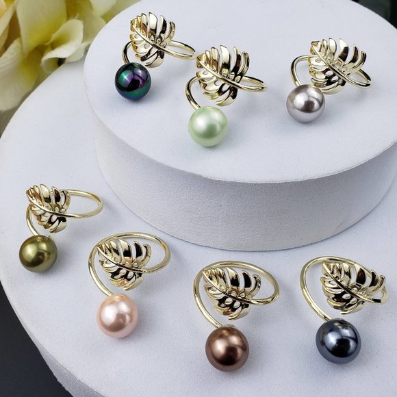 Monstera Leaf Adjustable Pearl Ring - Picture 3 of 4